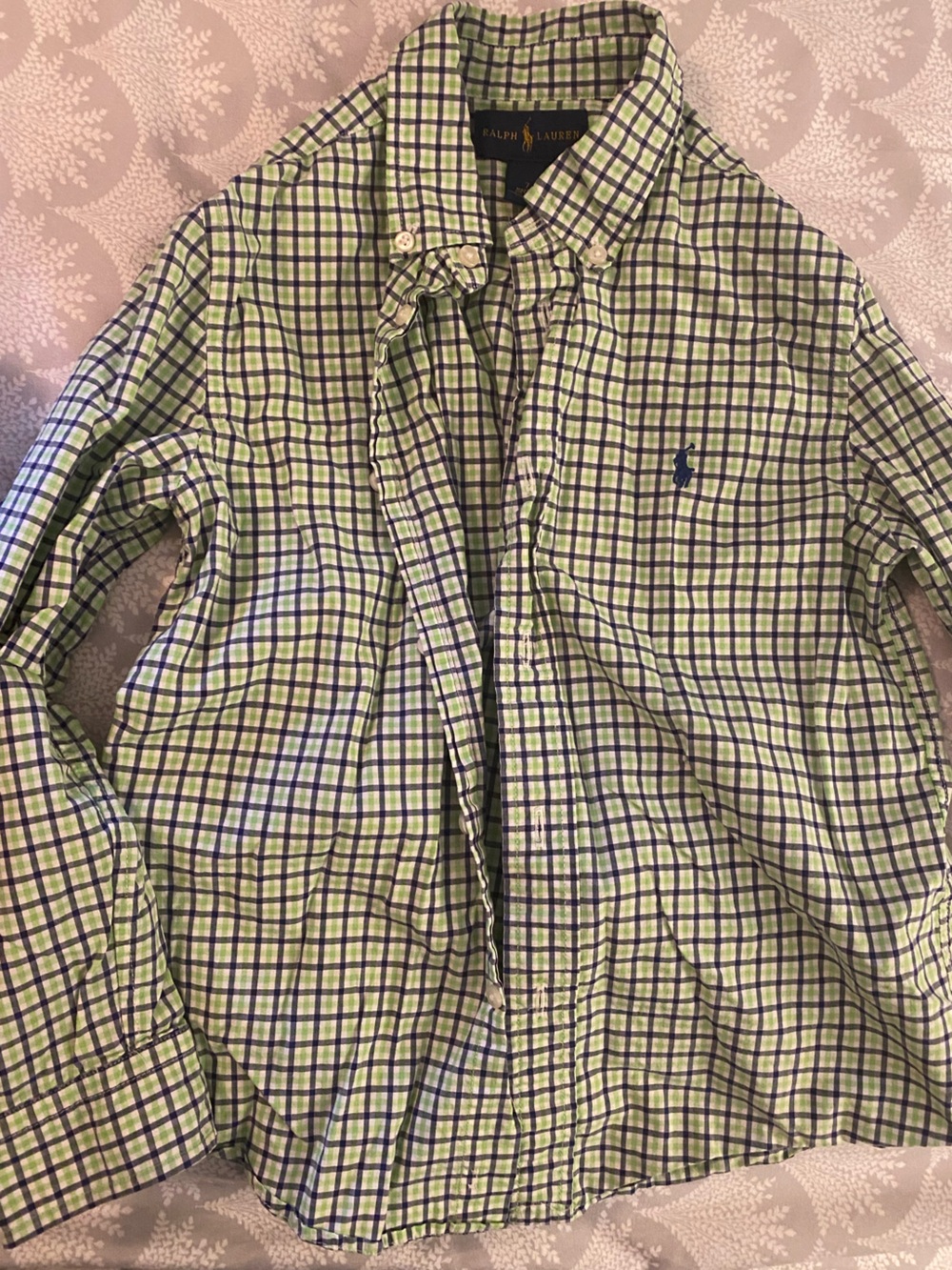 Ralph Lauren Boy’s Classic Green Blue Plaid Preppy Button Down Shirt 7
